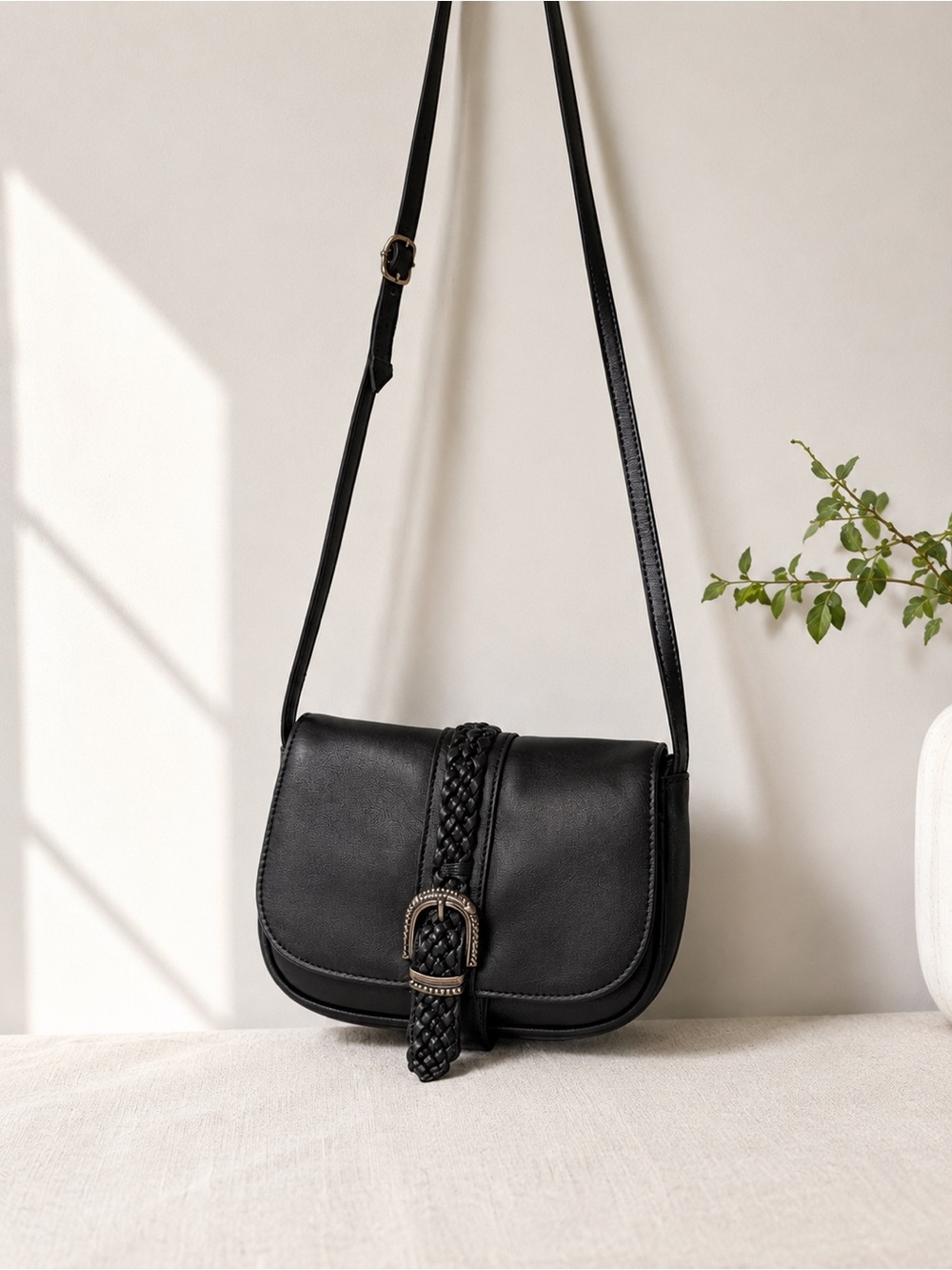 Classic Black Leather Crossbody Bag